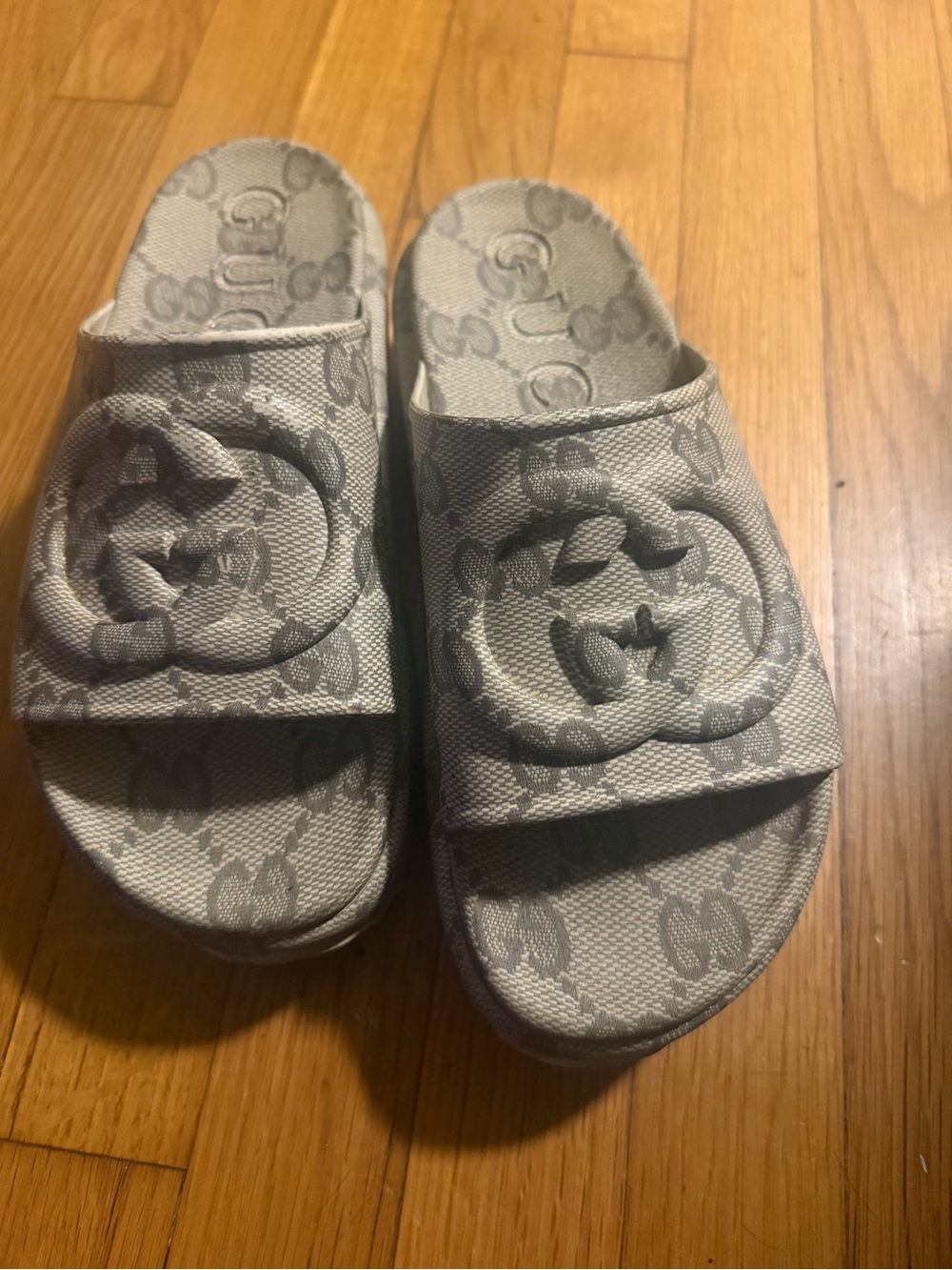 Gucci Grey Monogram Slide Sandals